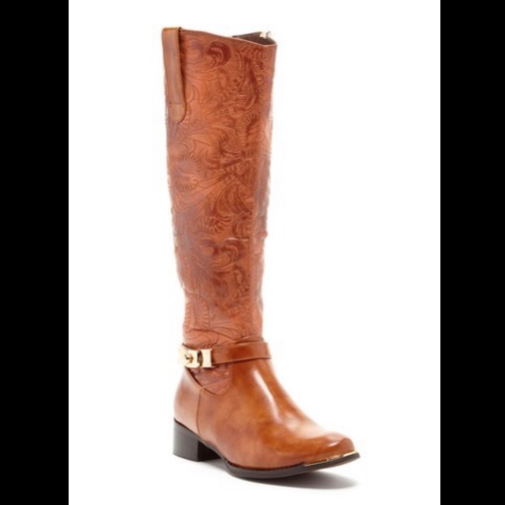 Jacquard embroidered camel color boots